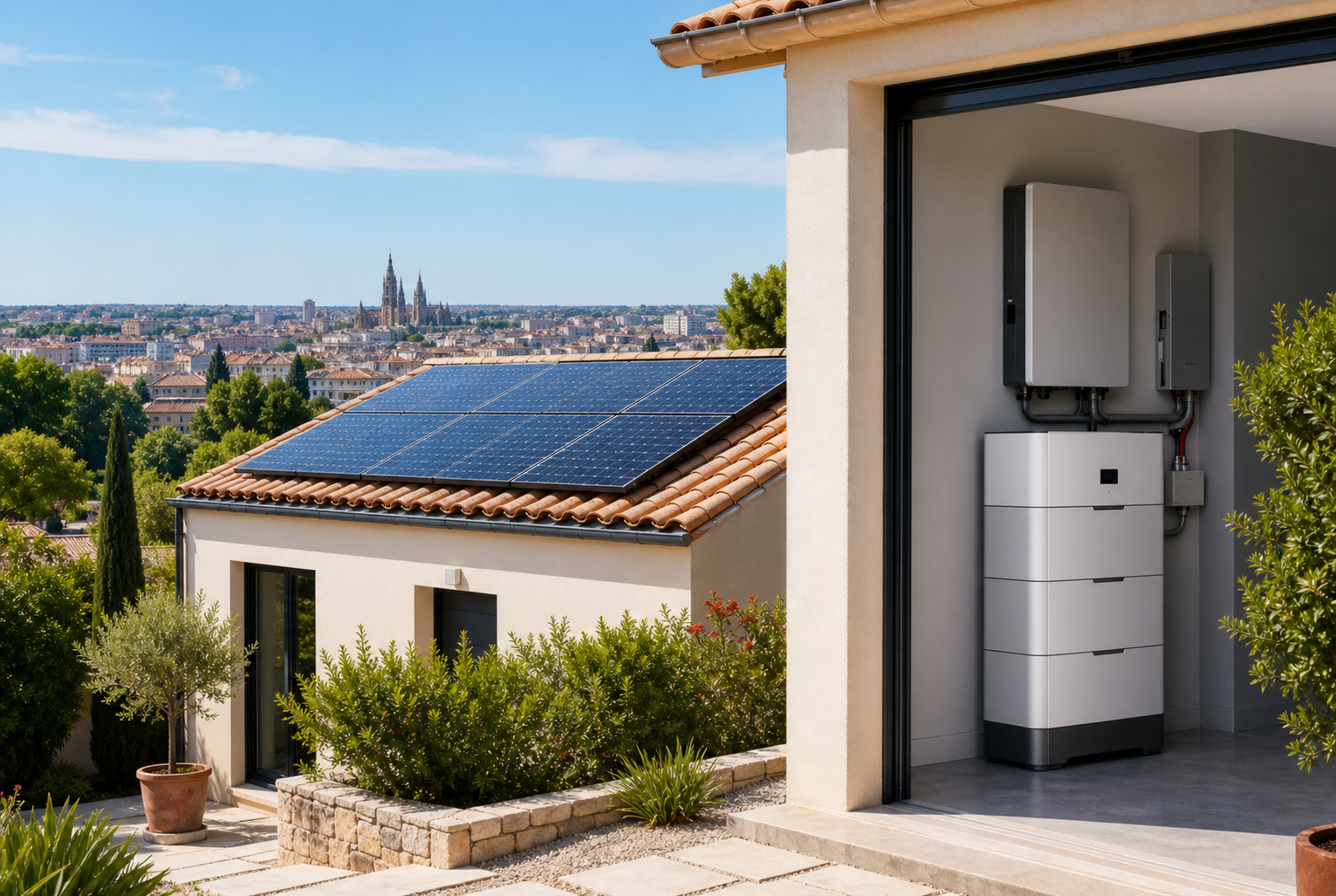 Installation batterie solaire Montpellier avec onduleur hybride et stockage